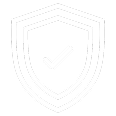 White shield with a checkmark inside on a black background, symbolizing security or insurance.